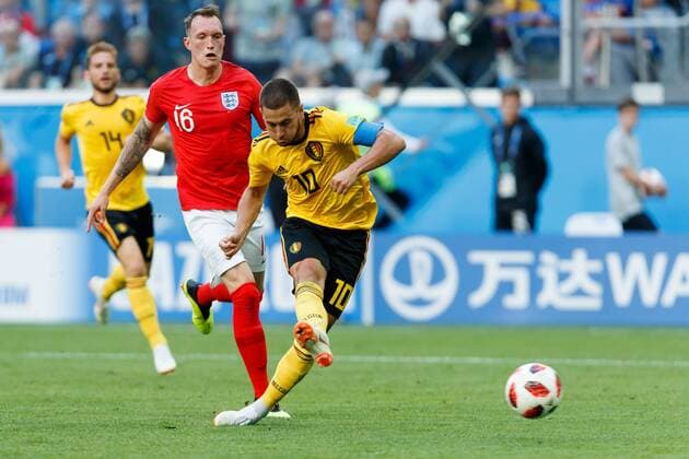 Sport Bilder des Tages WM 2018, Belgien - England Sankt Petersburg, Russland, 14.07.2018, FIFA Weltmeisterschaft, Spiel um Platz 3, Belgien - England, TOR zum 2:0 durch Eden Hazard (BEL) ( DeFodi507 *** Saint Petersburg Russia 14 07 2018 FIFA World Cup match for 3rd place Belgium England Goal to 2 0 by Eden Hazard BEL DeFodi507