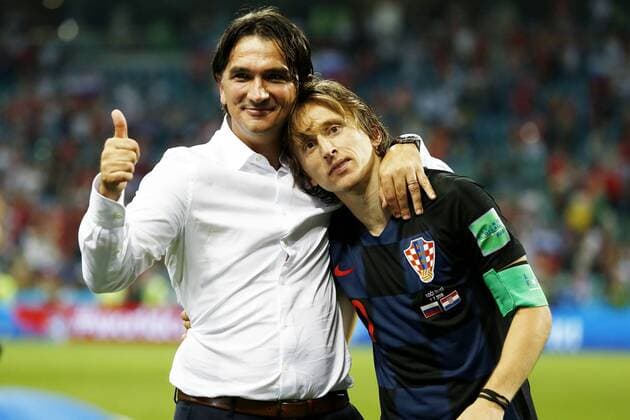 (L-R) Zlatko Dalic, Luka Modric (CRO), JULY 7, 2018 - Football Soccer : FIFA World Cup WM Weltmeisterschaft Fussball Russia 2018 match between Russia 2-2 Croatia at the Fisht Olympic Stadium in Sochi, Russia. NOxTHIRDxPARTYxSALES.  (82107777)