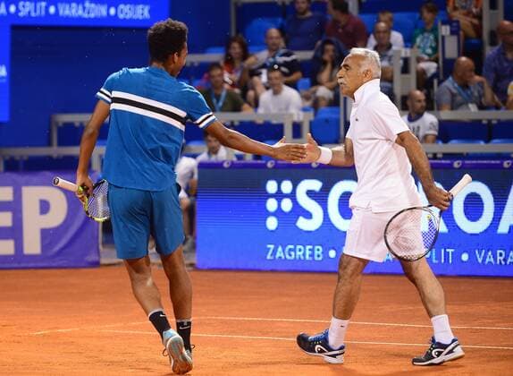 ATP Tennis Herren Umag Exibition match 14.07.2018., Zagreb - 29. Blue Lagoon Croatia Open Umag Tennis Tournament. An Exibition match Between Goran Ivanisevic Nine Serdusic and Mansoura Bahrami and Felix Auger Aliassime. Mansour Bahrami; Felix Auger Aliassime  MarkoxPrpic PIXSELL