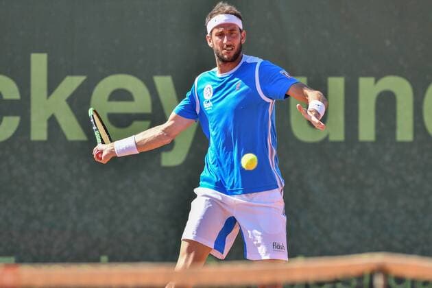 GER, 1. Tennis-Point Bundesliga Herren, Badwerk Gladbacher HTC vs. fläsh TC Weinheim 1902 1 15.07.2018, Badwerk Gladbacher HTC, GER, 1. TP-BL, Badwerk Gladbacher HTC vs. fläsh TC Weinheim 1902 1, im Bild Vanni, Luca ITA beim Vorhandschlag