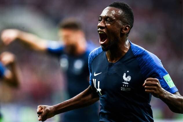 MOSCOW, RUSSIA - JULY 15, 2018: France s Blaise Matuidi reacts after scoring in the 2018 FIFA World Cup WM Weltmeisterschaft Fussball Final match between France and Croatia at Luzhniki Stadium. Valery Sharifulin TASS  TS08988F