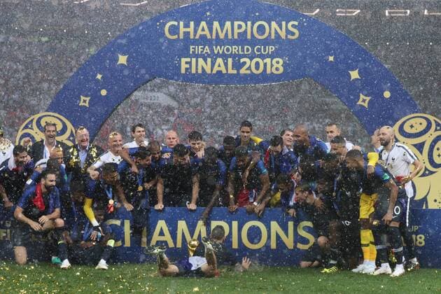 Fußball, WM Finale 2018 in Moskau, Frankreich - Kroatien Football World Cup 2018 winners 15.07.2018. Moscow, Russia - Football World Cup 2018 , Finals, Croatia - France. France celebrate after wining Football World Cup 2018  IgorxKralj PIXSELL