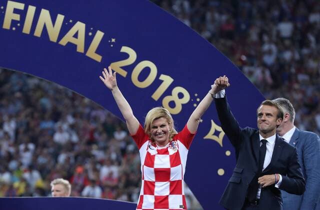 Football World Cup 2018 winners 15.07.2018. Moscow, Russia - Football World Cup 2018 , Finals, Croatia - France.French President Emmanuel Macron and Croatian president Kolinda Grabar-Kitarovic  IgorxKralj PIXSELL