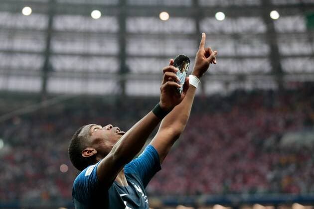 FuÃŸball, WM Finale 2018 in Moskau, Frankreich - Kroatien MOSCOW, RUSSIA â€“ JULY 15, 2018: France s Paul Pogba reacts after winning their 2018 FIFA World Cup WM Weltmeisterschaft Fussball final football match against Croatia at Luzhniki Stadium. Team France won the game 4:2 and claimed the World Cup title. Denis Tyrin TASS  TS089AC5