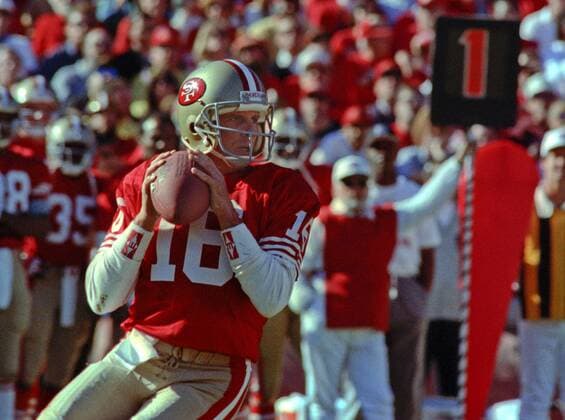 January 20, 1991 - San Francisco, California, U.S - San Francisco 49ers vs New York Giants at Candlestick Park Saturday, January 20, 1991. Giants beat 49ers 15-13. 49er quarterback Joe Montana NFL American Football Herren USA 1990: 49ers 13:15 Giants - ZUMAg52_ 19910120_zap_g52_011 Copyright: xAlxGolubx