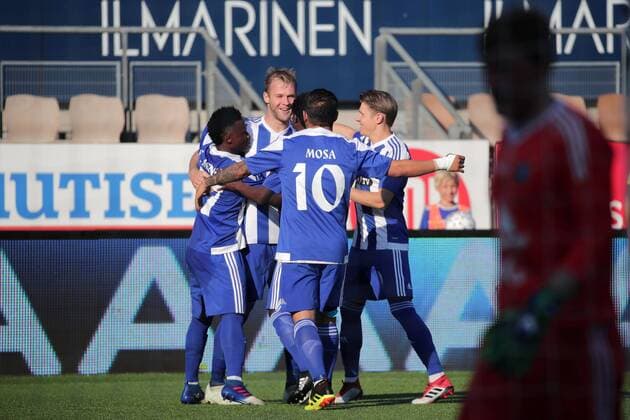 João Klauss de Mello 7, HJK Helsinki, FIN celebrates their 1st Goal 1-0 during their UEFA Champions League 1QR match HJK Helsinki - Víkingur in Telia 5G Arena 17. July 2018 in Helsinki, Finland.  Copyright: xMattixMatikainenx NP24_00303388