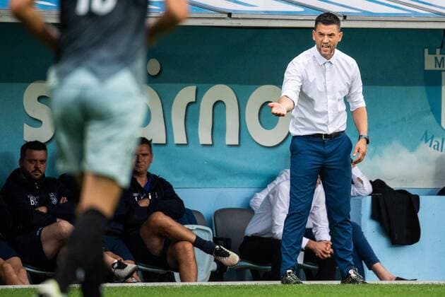 180717 Head coach Bekim Isufi of Drita reacts during the UEFA Champions League qualifying match between Malmö FF and Drita on July 17, 2018 in Malmö. Photo: Ludvig Thunman BILDBYRAN kod LT 35506 Copyright: LUDVIGxTHUNMAN BB180717LT033