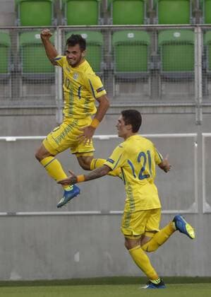 Heorhii Tsitaishvili 21, UKR and Serhiy Buletsa 10, UKR celebrating winning goal during the UEFA European Under 19 Championship 2018 France - Ukraine at the Hietalahti Stadium 17. July 2018, in Vaasa, Finland.  Copyright: xKallexParkkinenx NP24_00303535
