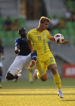 Malang Sarr 5, FRA and Vladyslav Supriaha 11, UKR during the UEFA European Under 19 Championship 2018 France - Ukraine at the Hietalahti Stadium 17. July 2018, in Vaasa, Finland.  Copyright: xKallexParkkinenx NP24_00303526