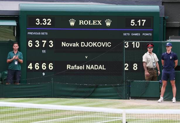 Novak Djokovic und Rafael Nadal Matchergebnis auf der Anzeigetafel,scoreboard Copyright: xJuergenxHasenkopfx