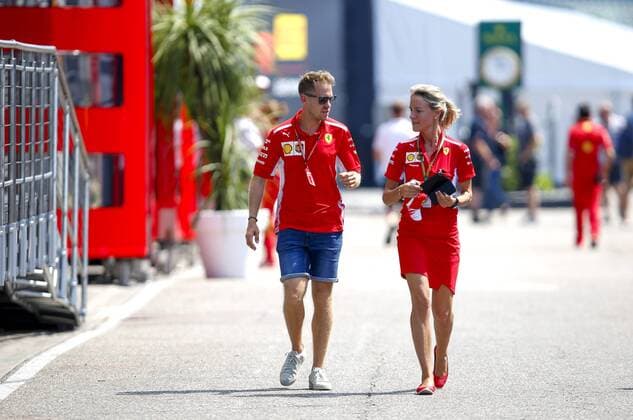 Motorsports: FIA Formula One World Championship WM Weltmeisterschaft 2018, Grand Prix of Germany, 5 Sebastian Vettel (GER, Scuderia Ferrari), Britta Roeske (GER, Scuderia Ferrari), Hockenheim Germany