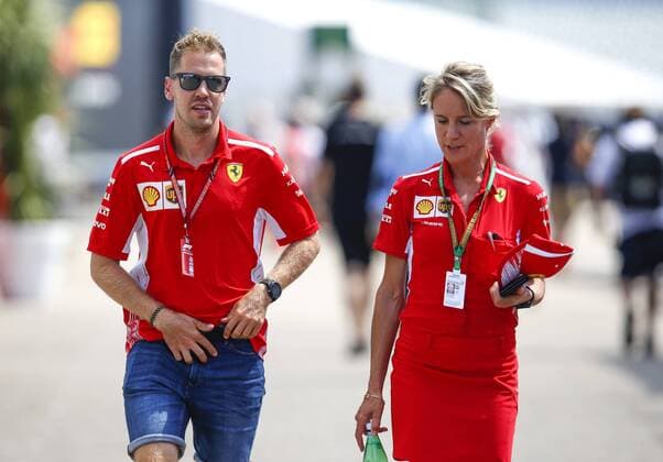 Motorsports: FIA Formula One World Championship WM Weltmeisterschaft 2018, Grand Prix of Germany, 5 Sebastian Vettel (GER, Scuderia Ferrari), Britta Roeske (GER, Scuderia Ferrari), Hockenheim Germany