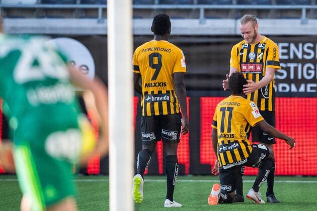 180719 Alexander Angelin and Nasiru Mohammed of Häcken celebrates after Nasiru scored 1-1 during the first round, second leg, qualifying match between Häcken and Liepaja on july 19 2018 in Göteborg. Copyright: MATHIASxBERGELD BB180719MB005
