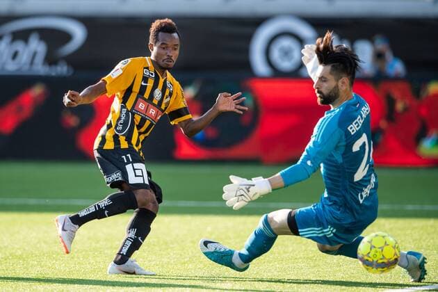 180719 Nasiru Mohammed of Häcken scores 1-1 during the first round, second leg, qualifying match between Häcken and Liepaja on july 19 2018 in Göteborg. Copyright: MATHIASxBERGELD BB180719MB006