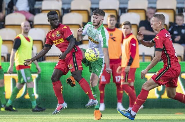Clinton Antwi (38) FC Nordsjaelland, Rory Donnelly (11), Cliftonville FC and Ulrik Yttergaard Jenssen (3), FC Nordsjaelland, during the UEFA Europa League first qualifying round, 2nd leg match in Farum, Denmark. Thursday July 19. 2018.. , Farum Denmark  Copyright: AndersxKjaerbyex-xRitzau Scanpix AndersxKjaerbyex COP102 spdk20180719-203424-L