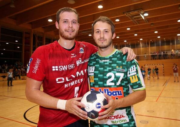 BAU 20.7.2018 Leinfelden-Echterdingen Handball FRISCH AUF! Göppingen vs. SG BBM Bietigheim, die Brüder Patrick (BBM) und Marco Rentschler (Göppingen)