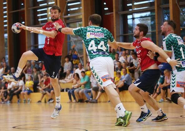 BAU 20.7.2018 Leinfelden-Echterdingen Handball FRISCH AUF! Göppingen vs. SG BBM Bietigheim, Robin Haller (BBM, links)