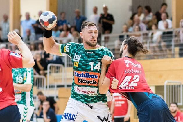 Sport Bilder des Tages Jacob Bagersted (Frisch Auf Goeppingen 14), Patrick Weber (SG BBM Bietigheim 42), FRISCH AUF! Goeppingen vs. SG BBM Bietigheim , Reichstadt-Pokal 2018, Handballl, DKB, Herren, 1.Bundesliga, Saison 18 19, GER, 20.07.2018, FRISCH AUF! Goeppingen vs. SG BBM Bietigheim , Reichstadt-Pokal 2018, Handballl, DKB, Herren, 1.Bundesliga, Saison 18 19, GER, 20.07.2018 Leinfelden-Echterdingen Copyright: xEIBNER WolfgangxFrankx EP_WFK
