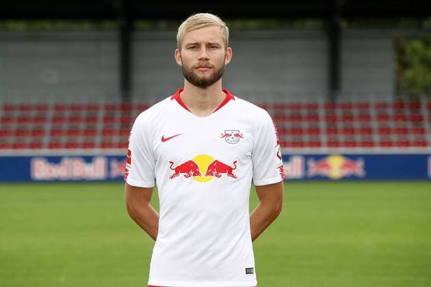 RB Leipzig Fussball Saison 2018-19 Konrad Laimer; RasenBallsport Leipzig , Fussball, 1. Bundesliga, Porträttermin 2018 2019 , Leipzig, 21.07.2018. ,