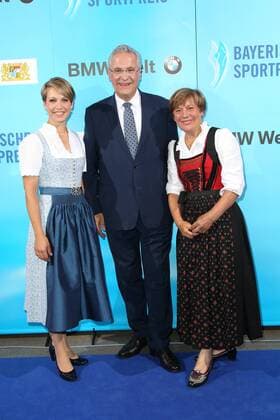 Magdalena Neuner, Joachim Herrmann, Rosi Mittermaier, Bayerischer Sportpreis 2018 in der BMW Welt in Muenchen am 21.07.2018