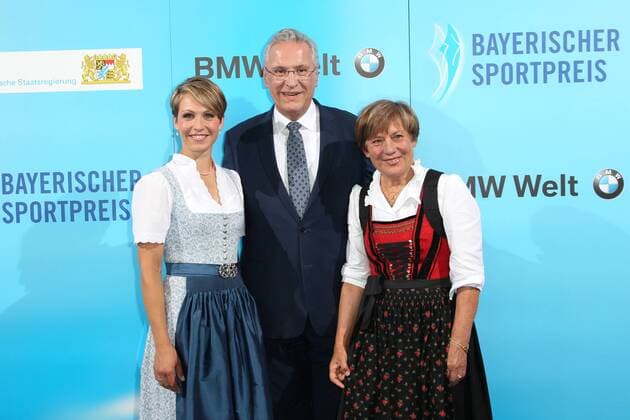 Magdalena Neuner, Joachim Herrmann, Rosi Mittermaier, Bayerischer Sportpreis 2018 in der BMW Welt in Muenchen am 21.07.2018