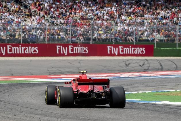 Motorsport: Formel 1, Saison 2018 2019, Rennen am Sonntag, 22.07.2018, am Hockenheimring in Hockenheim (Deutschland). Sebastian Vettel (Scuderia Ferrari) biegt in die erste Kurve ein. Copyright: xInderliedx
