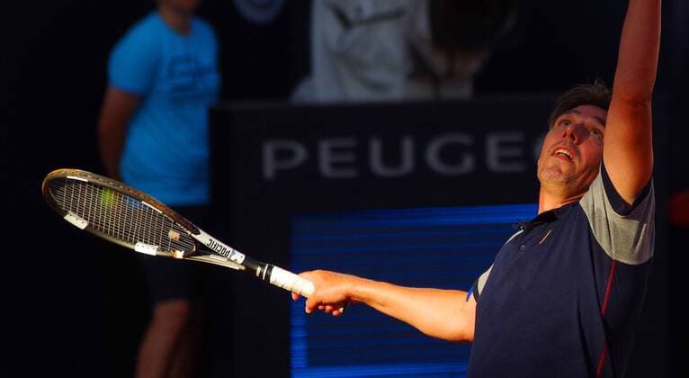Ex-Tennisprofi Michael Stich beim Legendematch am Hamburger Rothenbaum gegen John McEnroe.