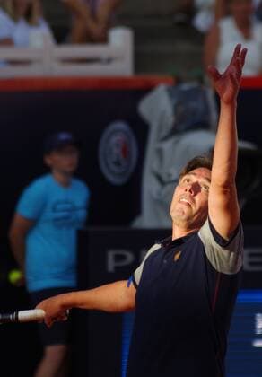 Ex-Tennisprofi Michael Stich beim Legendematch am Hamburger Rothenbaum gegen John McEnroe.