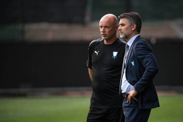 i180723 head coach Uwe Rösler and CEO Niclas Carlnen of Malmö FF during a practice ahead the UEFA Champions League qualifying match between Cluj and Malmö FF on July 23, 2018 in Cluj. Photo: Ludvig Thunman BILDBYRN kod LT 35508 Copyright: LUDVIGxTHUNMAN BB180723LT067