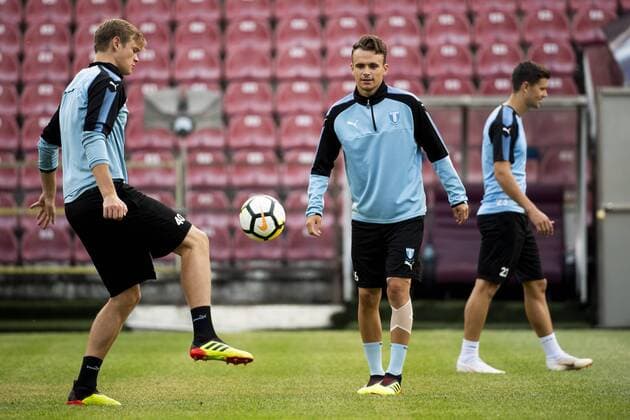 180723 Hugo Andersson and Andreas Vindheim of Malmö FF during a press conference PK Pressekonferenz and practice ahead the UEFA Champions League qualifying match between Cluj and Malmö FF on July 23, 2018 in Cluj. Photo: Ludvig Thunman BILDBYRN kod LT 35508 Copyright: LUDVIGxTHUNMAN BB180723LT089