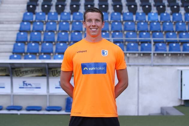 Torwart Alexander Brunst (1. FC Magdeburg) - 2. BL PortraÌˆttermin 2018 2019 offizieller Fototermin 1. FC Magdeburg in der MDCC Arena in Magdeburg - Porträt, Portrait,Deutschland, Fussball, Mann, Maenner,GER,23.07.2018