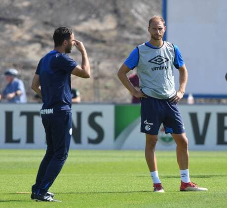 24.07.2018, Fussball GER, 1. Bundesliga Saison 2018 2019, Training FC Schalke 04, ., Trainer Domenico Tedesco (FC Schalke 04), Benedikt Hoewedes, Benedikt Höwedes (Schalke 04)