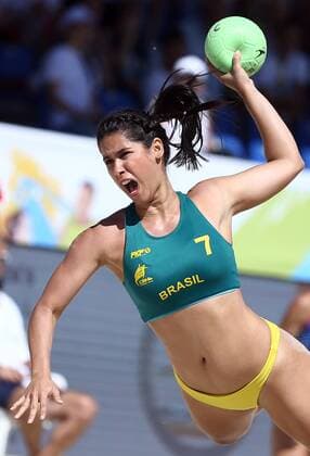 KAZAN, RUSSIA - JULY 24, 2018: Brazil s Juliana Olivera in action in a beach handball match against Russia at the 2018 IHF Menâ€™s and Womenâ€™s Beach Handball World Championships held in Kazan. Yegor Aleyev TASS  TS08A88E