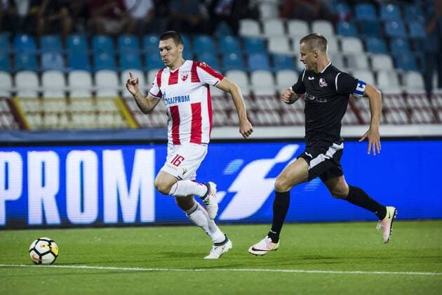 24th July 2018, Rajko Mitic Stadium, Belgrade, Serbia; UEFA Champions League, second qualifying round, 1st leg, Red Star Belgrade versus FK Suduva; Nemanja Milic of Red Star Belgrade breaks through with the ball  ActionPlus12050279 NikolaxKrstic