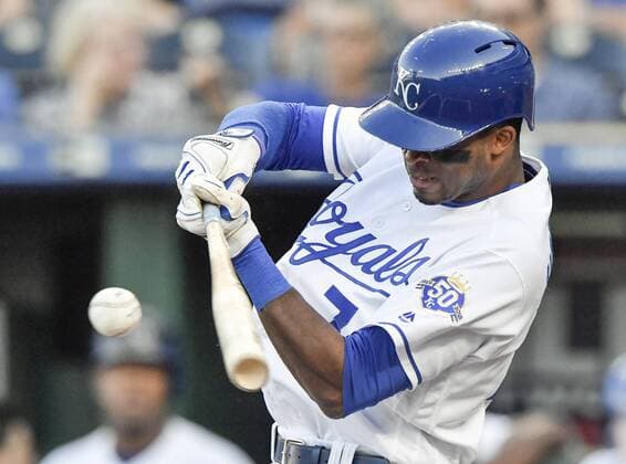 July 24, 2018 - Kansas City, MO, USA - The Kansas City Royals Rosell Herrera connects on a ground out in the first inning against the Detroit Tigers on Tuesday, July 24, 2018, at Kauffman Stadium in Kansas City, Mo. Detroit at Kansas City - ZUMAm67_ 20180724_zaf_m67_025 Copyright: xJohnxSleezerx