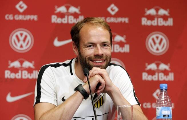 RB Leipzig - PK Euro League Quali Leipzig, 25.07.2018, Red Bull Arena, Fussball, Qualifikation zur UEFA Europa League , PK am Vortag des Spiels RB Leipzig vs. BK Häcken ((SWE) , Im Bild: Andreas Alm, BK Häcken Headcoach. ,