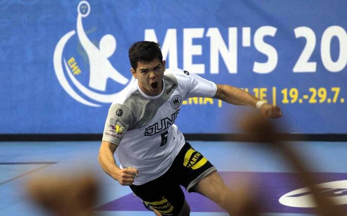 25.07.2018 Celje(Slovenia) Serbia-Germany EHF U20 Under 20 European men s handball championship main round Tim Matthes Germany celebrate during match : 
