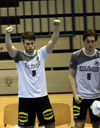 25.07.2018 Celje(Slovenia) Serbia-Germany EHF U20 Under 20 European men s handball championship main round Germans celebrate during match Lukas Kister (L), Lukas Stutzke(r) : 