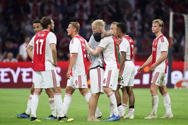 SOCCER - UEFA CL quali, Ajax vs Sturm AMSTERDAM,NETHERLANDS,25.JUL.18 - SOCCER - UEFA Champions League qualification, AFC Ajax Amsterdam vs SK Sturm Graz. Image shows the rejoicing of Ajax. GEPAxpictures xChristianxWalgram