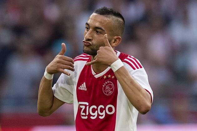 Sport-Bilder des Tages AMSTERDAM, Ajax - Sturm Graz , football, season 2018-2019, Johan Cruijff Arena , 25-07-2018, Johan Cruijff ArenA , UEFA Champions League second qualifying round , 1st leg , Ajax player Hakim Ziyech celebrating the goal for the 1-0 during the match Ajax - Sturm Graz Ajax - Sturm Graz  x2363789x
