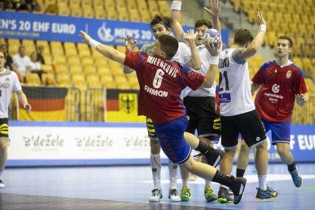 25.07.2018, Arena Zlatorog, Celje, SLO, EHF EM U20, Serbien vs Deutschland, Hauptrunde, Gruppe 1, im Bild Vuk Milenkovic of Serbia during the main round, Group 1 match of the EHF men s Handball European U20 Championship between Serbia and Germany at the Arena Zlatorog in Celje, Slovenia on 2018 07 25. Celje