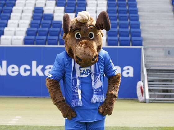 Maskottchen Hoffi , TSG 1899 Hoffenheim . Porträttermin TSG 1899 Hoffenheim 2018-2019 . Sinsheim, GER, 25.07.2018 ,Fussball 1. Bundesliga 2018 2019 .