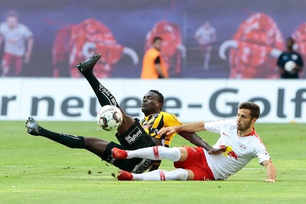 Sport Bilder des Tages 26.07.2018, xtgx, Fussball Europa League Qualifikation 2.Runde, RB Leipzig - BK Haecken emspor, v.l. Alhassan Kamara (Haecken, 9), Marcelo Saracchi (Leipzig, 3) Zweikampf, Duell, Kampf, tackle Leipzig