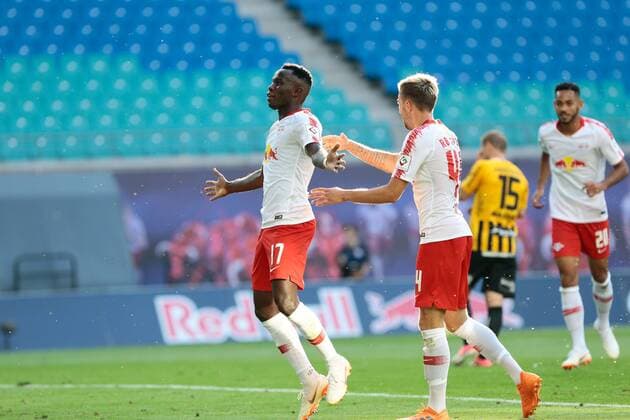 26.07.2018, xtgx, Fussball Europa League Qualifikation 2.Runde, RB Leipzig - BK Haecken emspor, v.l. Bruma (Leipzig, 17) und Kevin Kampl (Leipzig, 44) Jubel, Torjubel, jubelt über das Tor, celebrate the goal, celebration Leipzig