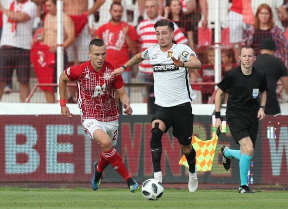 SOCCER - UEFA EL quali, Sofia vs Admira SOFIA,BULGARIA,26.JUL.18 - SOCCER - UEFA Europa League qualification, PFK CSKA Sofia vs FC Admira Wacker Moedling. Image shows Tonoslav Yordanov (ZSKA Sofia) and Marin Jakolis (Admira). GEPAxpictures xChristianxOrt