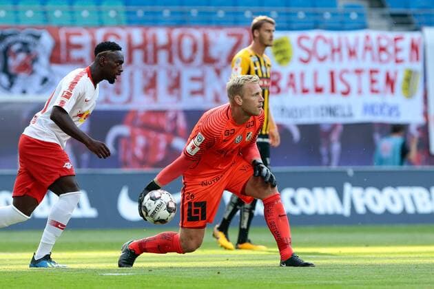 26.07.2018, xtgx, Fussball Europa League Qualifikation 2.Runde, RB Leipzig - BK Haecken emspor, v.l. Peter Abrahamsson (Haecken, 26) Leipzig