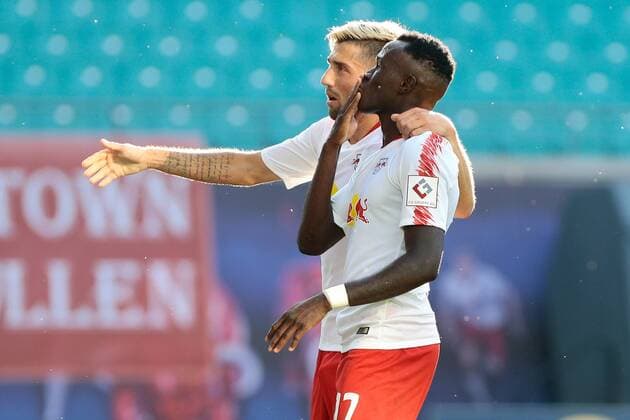 26.07.2018, xtgx, Fussball Europa League Qualifikation 2.Runde, RB Leipzig - BK Haecken emspor, v.l. Kevin Kampl (Leipzig, 44), Bruma (Leipzig, 17) Jubel, Torjubel, jubelt über das Tor, celebrate the goal, celebration nach 1:0 Leipzig