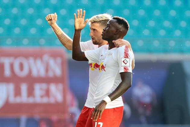 26.07.2018, xtgx, Fussball Europa League Qualifikation 2.Runde, RB Leipzig - BK Haecken emspor, v.l. Kevin Kampl (Leipzig, 44), Bruma (Leipzig, 17) Jubel, Torjubel, jubelt über das Tor, celebrate the goal, celebration nach 1:0 Leipzig