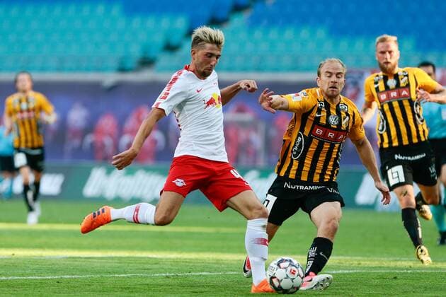 26.07.2018, xtgx, Fussball Europa League Qualifikation 2.Runde, RB Leipzig - BK Haecken emspor, v.l. Kevin Kampl (Leipzig, 44) schießt Tor, Torschütze, erzielt Tor, Treffer, scores the goal 3:0 Leipzig
