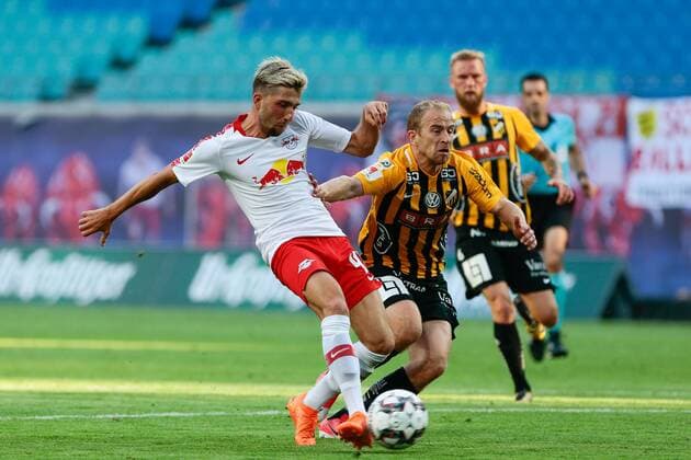 26.07.2018, xtgx, Fussball Europa League Qualifikation 2.Runde, RB Leipzig - BK Haecken emspor, v.l. Kevin Kampl (Leipzig, 44) schießt Tor, Torschütze, erzielt Tor, Treffer, scores the goal 3:0 Leipzig